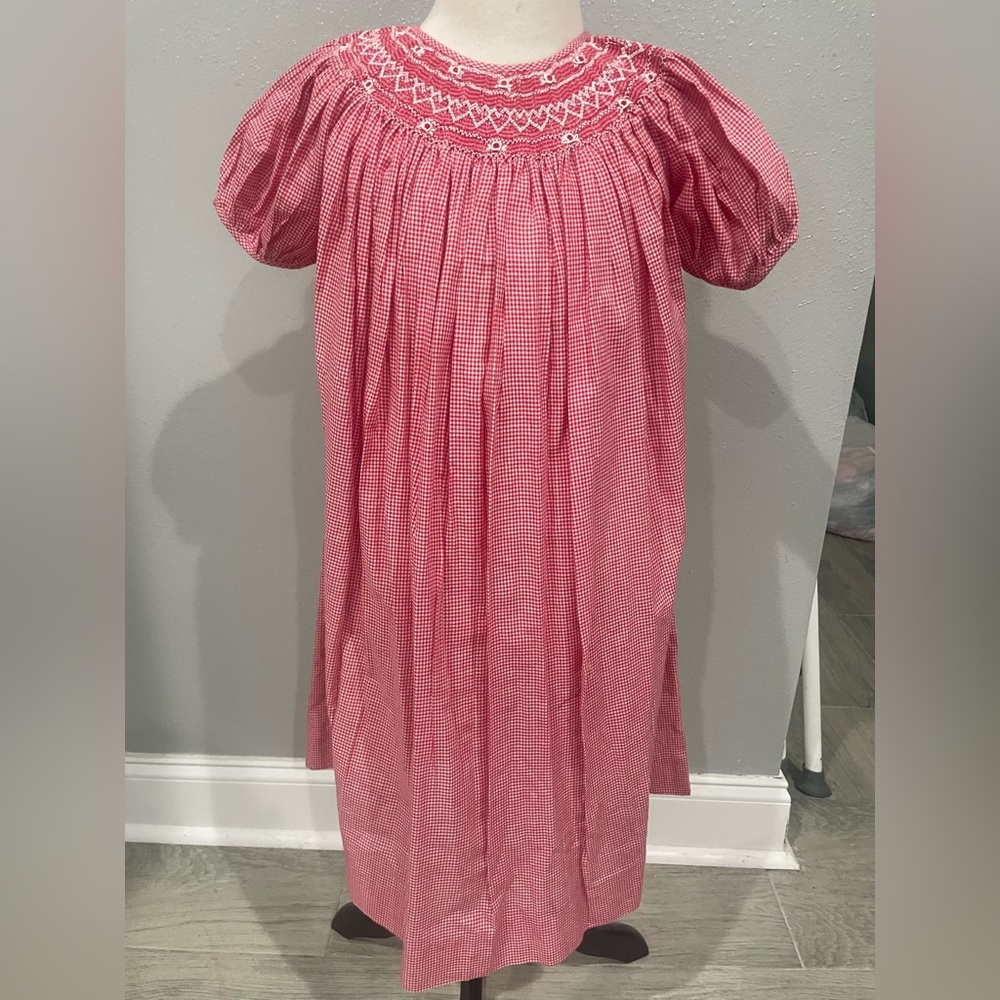 Red & White Smocked Kids Casual Dress